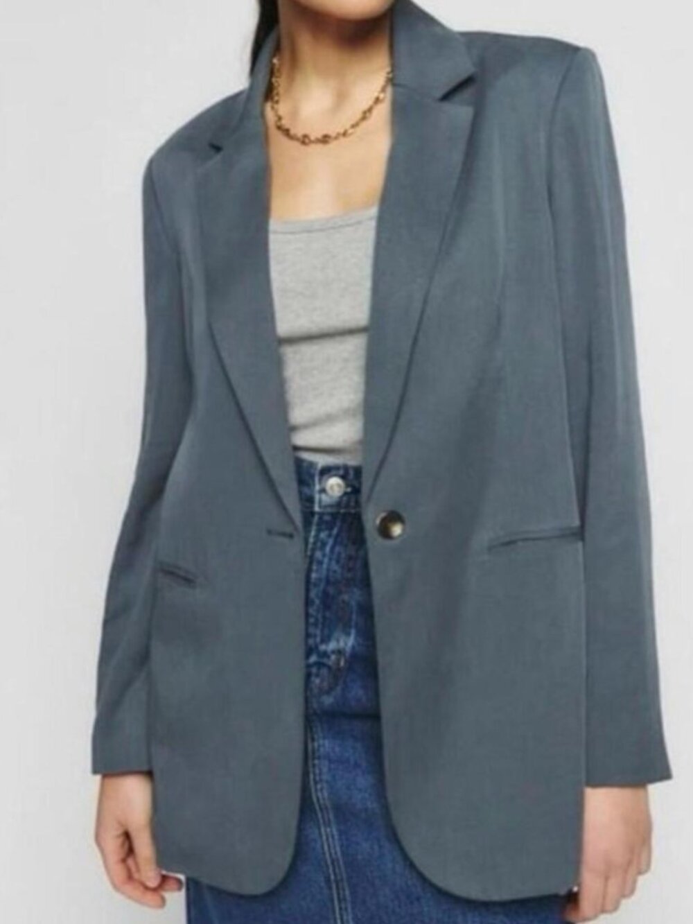 Reformation Relaxed One-Button Blazer Slate Blue SzS